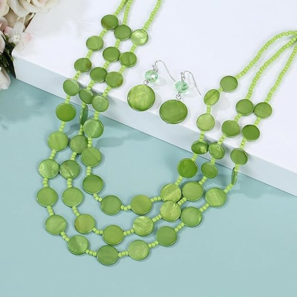 Lime Green Jewelry Set – Multistrand Necklace & Drop Earrings – NEW - Picture 2 of 15